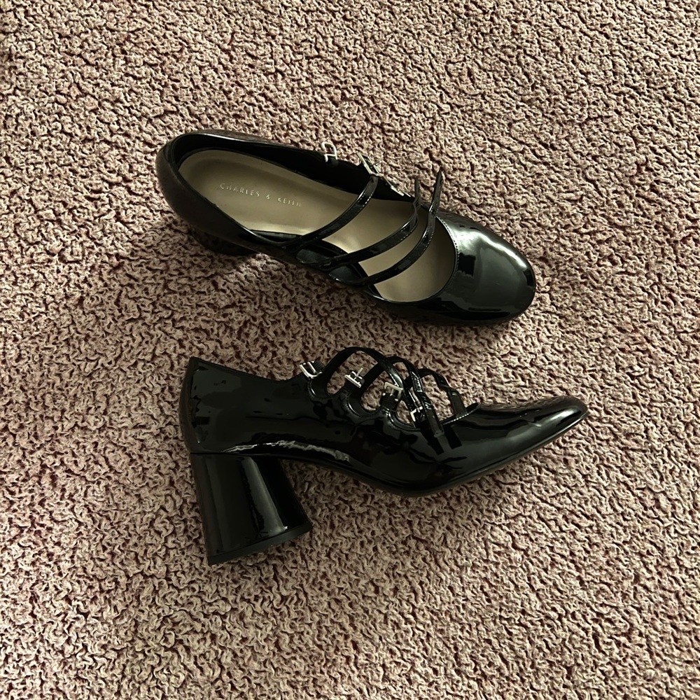 Charles & Keith patent black leather Mary Jane’s